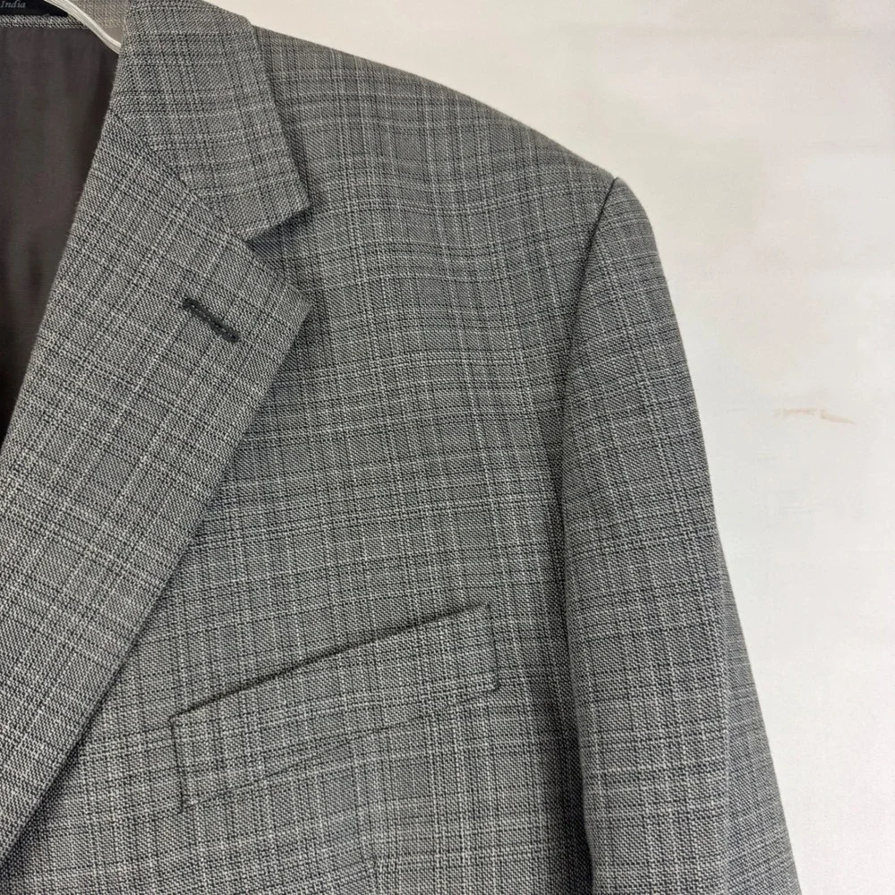 Lauren Ralph Lauren Made in‎ Italy Gray Plaid Silk Wool Sport Coat Blazer 44S